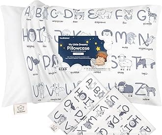 Toddler Pillowcase For 13X18 Pillow - Organic Toddler Pillow Case for Girl, Boy, Kids - 100% Natural Cotton Pillowcase For Miniature Sleepy Pillows - Toddler First Pillow - Machine Washable(Alphamals)