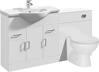 VeeBathLinx 1450 Vanity Unit Furniture Set, Wash Basin Bathroom Sink, WC, Toilet Pan, Soft Close, Quick Release Toilet Seat with Concealed Cistern-White (Flat Pack)