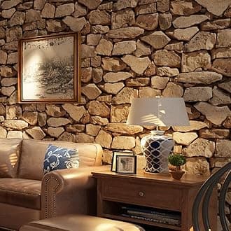 Rustic Stone Wallpaper - 3D Stone Effect Wall Paper, Brick Effect Wallpaper, Textured Thick Realistic Modern Accent Wall Panels for Living Spaces & Feature Walls