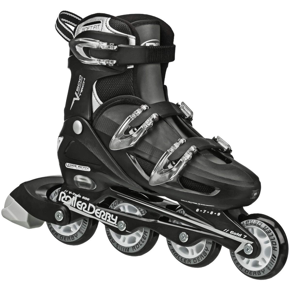 V-Tech 500 Inline Skates with Adjustable Sizing for kids, teens, and adults, Large (6-9), Black
