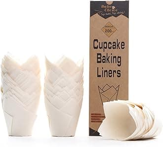 200pcs White Tulip Cupcake Liners for Baking Cups European Parchment Paper Tulip Muffin Liners,Nordic Paper Cupcake Wrapper for Party, Christmas