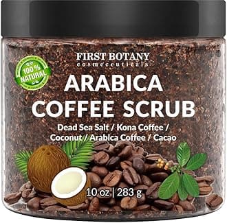 Cosmeceuticals, 100% Natural Arabica Coffee Scrub with Organic Coffee Coconut & Shea Butter Acne Anti Cellulite & Stretch Mark treatment Spider Vein Therapy, Varicose Veins Eczema, 10 oz