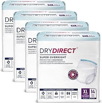 Dry Direct Super Overnight Underwear, Soft Cloth-Like Adult Diapers, Overnight Disposable Incontinence Protection - X-Large (Case of 56)