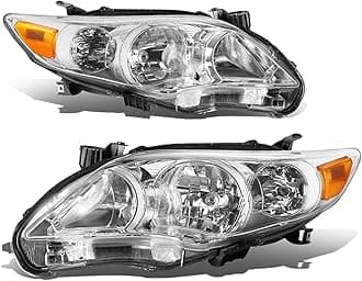 Headlight Assembly Compatible with 2011 2012 2013 Toyota Corolla Sedan, Headlamps Replacement with Signal Lights, Driver and Passenger Side, Chrome Housing Amber Corner