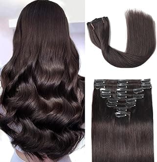 Clip in Hair Extensions Real Human Hair Clip ins 100% Human Hair Extension for Women Clip in Extensions 8pcs Per Set with 18 Clips Double Weft (20 Inch 80g #2 Dark Brown)