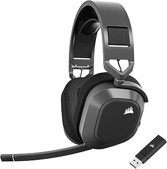 Corsair HS80 MAX WIRELESS Multiplatform Gaming Headset with Bluetooth – Dolby Atmos – Broadcast Quality Microphone – iCUE Compatible – PC, Mac, PS5, PS4, Mobile – Steel Grey
