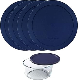Wood Grip Lids for Pyrex and Anchor Round Glass Containers Works For 6/7 Cups - 6-Cups, Blue-4 PACK