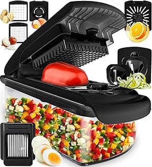 Fullstar Vegetable Chopper - Spiralizer Vegetable Slicer - Onion Chopper with Container - Pro Food Chopper - Slicer Dicer Cutter - (8 in 1, Black)