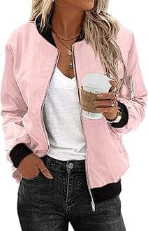 Women's Bomber Jacket Casual Coat Zip Up Spring Fall Clothes with Pockets S-XXL