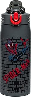 Zak Designs Marvel Spider-Man Sage Kids Water Bottle For School or Travel, 19oz Stainless Steel Water Bottle With Straw, Handle, and Leak-Proof, Pop-Up Spout Cover (Miles Morales)