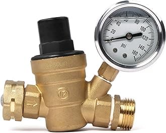 Water Regulator Valve- Lead Free Brass Adjustable RV Pressure Regulator with Pressure Gauge and Water Filter Net by U.S. Solid
