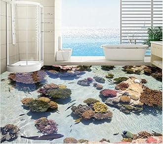 Wall Mural Wallpaper 47 x 32 inch (Width x Height) 3D PVC Flooring Custom of 3D Bathroom Flooring Wall Paper Coral sea Tropical Fish 3D Flooring 3D Wall murals Wallpaper