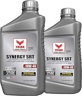 TRIAX Synergy SRT 10W-40 Full Synthetic PAO and Ester Engine Oil, SN+, Dex 1 Gen 2, Moly and Boron Friction Modified, 15K Miles or 2 Years (2 Quart Pack)