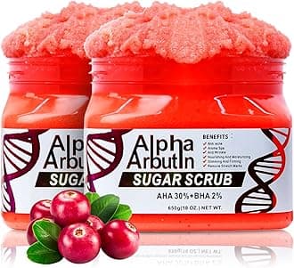 Alpha Arbutin Sugar Body Scrub, AHA + BHA, Anti-Acne, Anti-Wrinkle, Nourishing and Moisturizing Formula, 18 Oz (1)