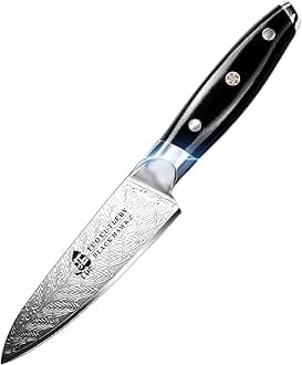 TUO Paring Knife 3.5 Inch - Ultra Sharp Peeling Knife - High Carbon Stainless Steel - Full Tang G10 Handle with Gift Box - Black Hawk S Series
