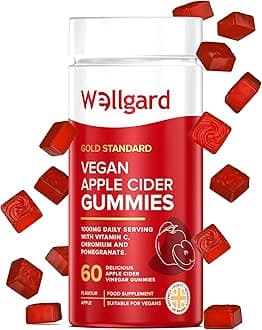 Wellgard Vegan Apple Cider Vinegar Gummies, Gold Standard 1000mg ACV Gummies with Vitamin C, Chromium and Pomegranate, Non-GMO, Gluten-Free & Gelatine-Free