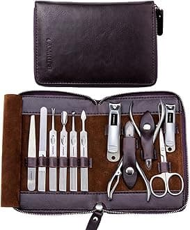 FAMILIFE Manicure Set, Nail Clippers Set Professional Manicure Kit 11 in 1 Stainless Steel Pedicure Tools Nail Kit Mens Grooming Tool with Portable Leather Travel Case Dark Violet Birthday Gifts
