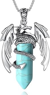 XIANNVXI Dragon Necklace for Men Turquoise Crystal Necklace Cool Mens Necklaces Dragon Jewelry Natural Gemstone Necklace Gift