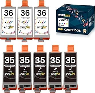 PGI-35/CLI-36 Ink Replacements for Canon 35 36 Ink Cartridge Compatible with Canon Pixma iP110 iP100 TR150 Printer(5 Black, 3 Tri-Color) 8 Pack