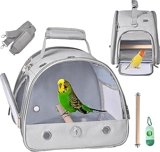Bird Carrier Travel Cage with Stand, Small Bird Travel Carrier for Parrot with Perch, Side Access Window (Grey)