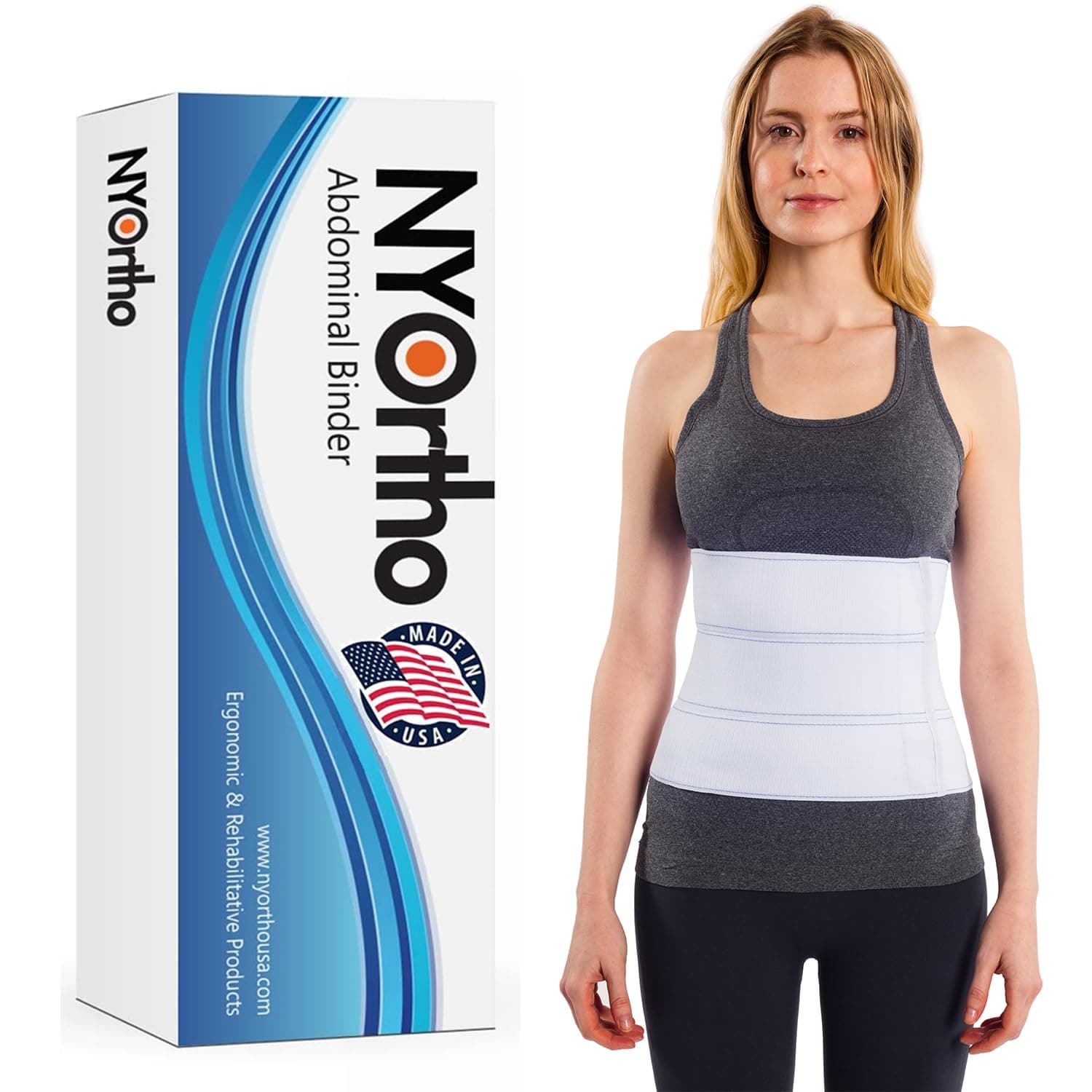 NYOrtho Post Surgery Abdominal Binder - Waist Support Belt for Men & Women - Postpartum Belly Band - Tummy Tuck Compression Garment - MADE IN USA (30" - 45") 3 Panel - 9"