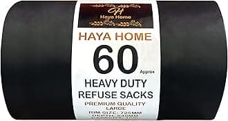 Haya Home 60 Black Plastic Bin Bags Heavy Duty Bin Liners, Refuse Sacks Heavy Duty Waste Dustbin Bags roll 100L for Kitchen Home Office DIY Garden Made from 100% Recycled Material