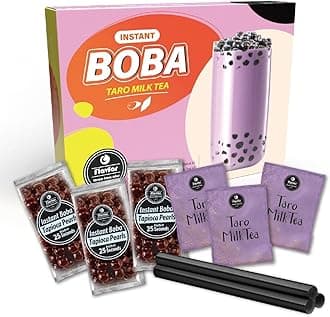 Flavfar Instant Boba Bubble Taro Milk Tea Kit with Delicious Tapioca Boba | Ready in Just 25 Seconds | The Ultimate Bubble Tea Kit with Boba Straws for Gifting - 3 Servings