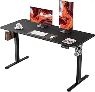 ERGOMAKER Electric Standing Desk, 140 x 60 cm Height Adjustable Sit Stand Desk with Splice Board for Home Office, Computer Table Memory Preset (Black Frame, Black Desktop)