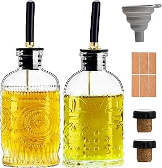 gegewawa Olive Oil Dispenser Bottle for Kitchen with Metal Spout, Glass Oil Bottles 7OZ, Elegant Glass Cooking Oil Dispenser for Kitchen-2pcs