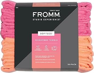 Fromm Softees Microfiber Towels for Hair Salon, Barber, Spa, Gym, Hair Wrap for Drying Curly, Long, Wavy Hair, Pink/Orange, 16 x 29 Inches, 10 Pack