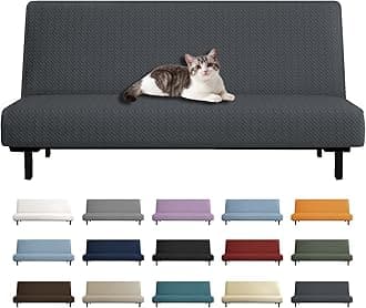 YEMYHOM Futon Cover Latest Jacquard Design High Stretch Armless Sofa Bed Slipcover Anti-Slip Furniture Protector with Elastic Bottom (Futon, Dark Gray)