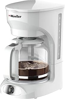 MUELLER HOME 12-Cup White Coffee Maker - Borosilicate Carafe, Auto-Off, Reusable Filter, Anti-Drip, Keep-Warm Function, Clear Water Level Window, White Kitchen Accessories