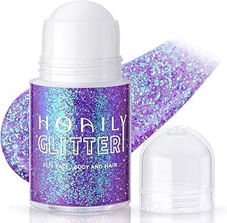 Roll-on Holographic Body Glitter Gel for Face Hair, Chameleon Color Changing Glitter Gel Under Light, Chunky Mermaid Sequins Festival Party Rave Accessories Shimmer Makeup (Purple)