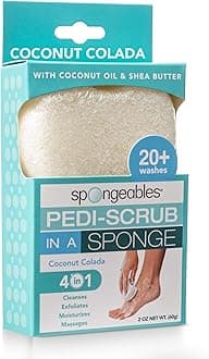 Spongeables Pedi Scrub Foot Buffer Contains Shea Butter and Tea Tree Oil Exfoliating with Heel & Pedicure Paraben and Animal Testing, Coconut Colada, 20+ Washes, 1 Piece