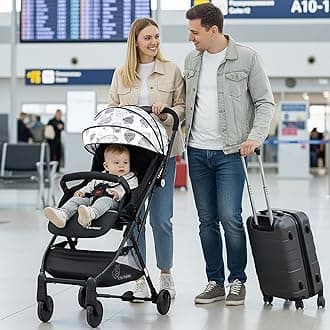 Pocket Stroller Lite Stroller for Kids | Portable Travel Friendly Pre Installed Baby Trolley Pram for Newborn Boys & Girls of Age 0-3 Years (Black White)