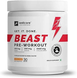 Wellcore - Beast Mode Pre Workout Supplement (420 grams, 30 Servings) | Valencia Orange | for Men & Women With 200 mg Alpha GPC | 200 mg Caffeine | 6500mg Citrulline Complex | 1000mg Creatine, Powder