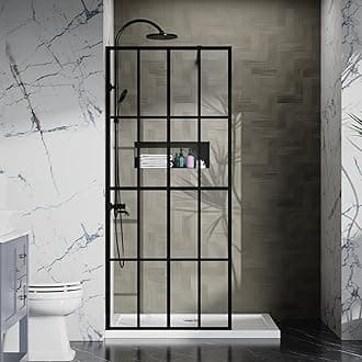 Goodyo 34" x 72" Clear Tempered Glass Walk-in Shower Screen - Black Finish