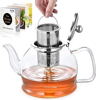 Glass Teapot, 800 ml Tea Pot for Loose Tea, STNTUS Borosilicate Teapot with Infuser, Tea Pots with Stainless Steel Strainer, Teapots for 2-4 Cups