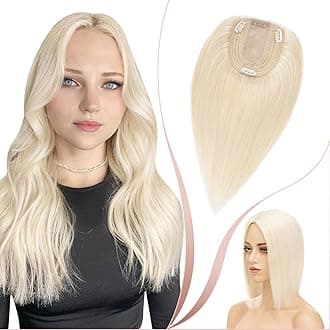 Elailite Hair Topper For Women uk Thinning Hair Human Hair Real Hair - Clip in Toupee Extensions MIDDLE SILK BASE Crown HairPiece (#60 Platinum Blonde, 12 Inch)