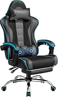 Gaming Chair, Video Game Chair with Massage Lumbar Support and Footrest Height Adjustable Ergonomic Computer Chair with Swivel Seat and Headrest, Black/Gray