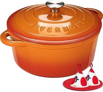 Enameled Cast Iron Dutch Oven - 7QT Pot with Lid Cookbook & Cotton Potholders - Heavy-Duty Cookware for Braising, Stews, Roasting, Sourdough Baking orange