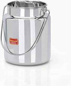 Sumeet Stainless Steel Akhand - Jointless Milk Can/Oil Can/Milk Barni/Oil Pot with Lid, 6000ML Capacity, 20Cm Dia, Silver