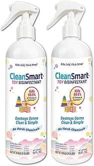 CleanSmart Toy Disinfectant Spray Kills 99.9% of Viruses and Bacteria, Rinse Free, 16 oz Bottle, (Pack of 2)