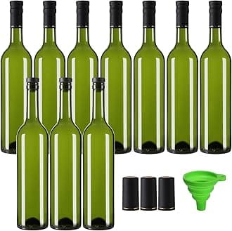 10 Pack 750 ml Green Glass Bottles With T-top Caps & Seal Shrink Capsules, Wine Bottles, Empty Wine Bottles with Funnel for Wine, Beverages, Juice & Kombucha