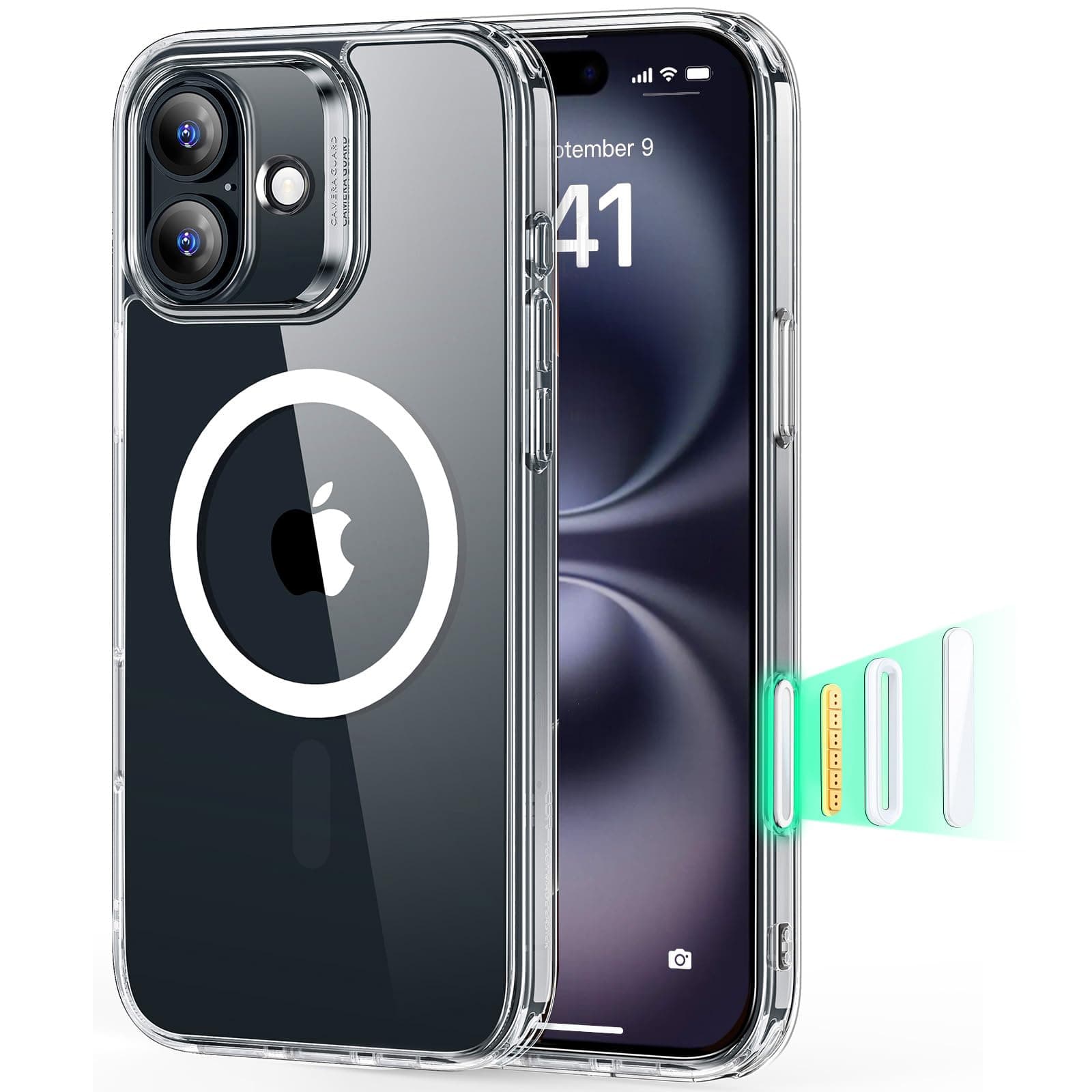 for iPhone 16 Case Cover, Camera Control Capture Button, Compatible with MagSafe, Shockproof Military-Grade Protection, Magnetic Phone Case for iPhone 16, Classic Hybrid Case (HaloLock), Clear