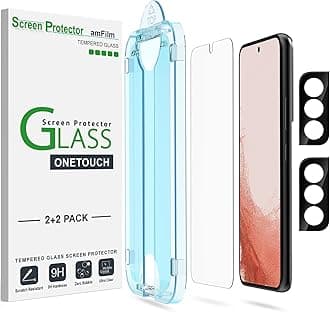 amFilm [2+2 Pack OneTouch Tempered Glass Screen Guard Protector For Samsung Galaxy S22 Plus 5G 6.6 Inch, 9H Hardness With Camera Lens Protector, Easiest to Installation, Case Friendly and Bubble Free