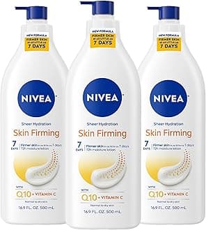 NIVEA Sheer Hydration Skin Firming Body Lotion with Q10 and Vitamin C, 72-Hour Body Moisturizer for Normal to Dry Skin, 16.9 Fl Oz Pump Bottle, Pack of 3