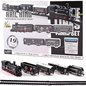 Train Set for Kids with Light and Sound - 19Pcs Battery Operated Railway Toy with Tracks and Steam Locomotive, Train Playset for Boys and Girls Ages 3+ Years