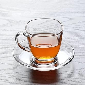 Premium Classic Glass Tea & Coffee Cup and Saucer - 220 ML, for Transparent Espresso Cappuccino hot Chocolate, Cups and Saucer Set for Coffee, Green Tea (Crystal Set 2 Cup and 2 Saucer)