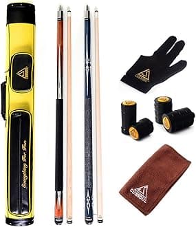 CUESOUL Combo Set of House Bar Pool Cue Sticks - 2 Cue Sticks Packed in 2x2 Hard Pool Cue Case